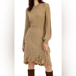 NWT Taylor Ribbed Ruffle Bottom Sweater Dress 
Barley Brown Sz XL